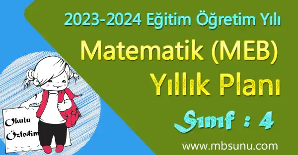 2023 - 2024 Yılı 4. Sınıf Matematik Yıllık Planı (MEB)