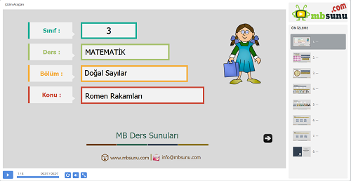 3.Sınıf Matematik Romen Rakamları Sunusu