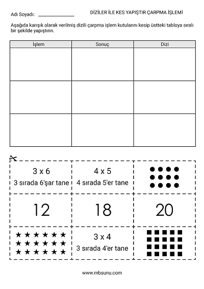 2. Sınıf Matematik - Dizilerle Kes Yapıştır Çarpma İşlemi