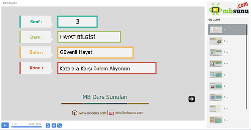 3.Sınıf Hayat Bilgisi Kazalara Karşı Önlem Alıyorum Sunusu