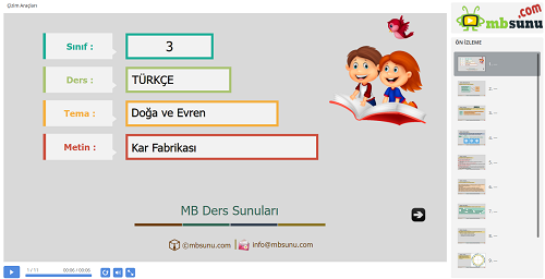 3.Sınıf Türkçe Kar Fabrikası Metni Sunusu