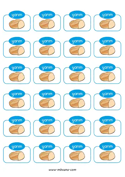 2. Sınıf Matematik - Bütün, Yarım ve Çeyrek Yazılı Ekmek Şablonları