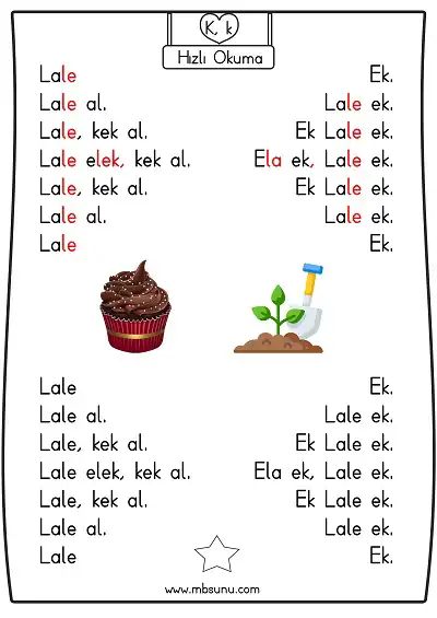 1. Sınıf İlk Okuma K Sesi Karesel Hızlı Okuma Metni