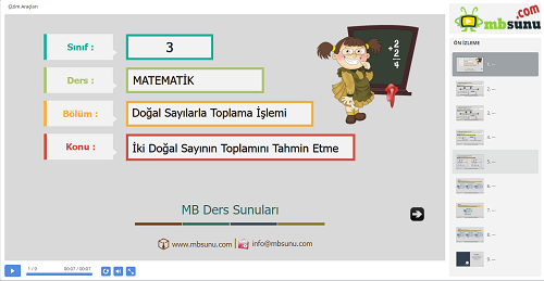 3.Sınıf Matematik İki Doğal Sayının Toplamını Tahmin Etme Sunusu