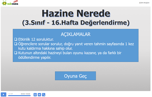 3.Sınıf Hazine Nerede - 16.Hafta Değerlendirme Sunusu