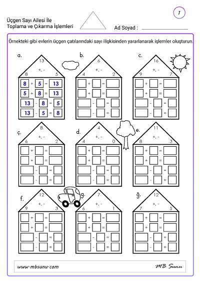 1. Sınıf Matematik - Üçgen Sayı Ailesi İle Toplama ve Çıkarma İşlemi Etkinlikleri