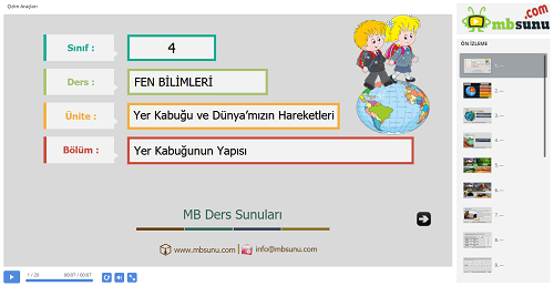 4.Sınıf Fen Bilimleri Yer Kabuğunun Yapısı Sunusu