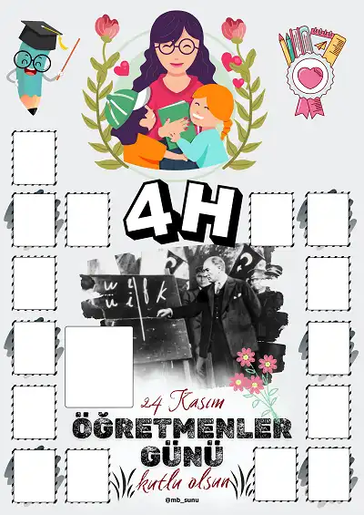 4-H Şubesi İçin Çerçeveli Öğretmenler Günü Posteri (15 Kişilik-Bayan)