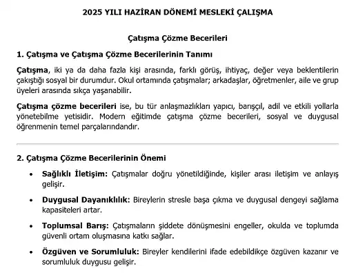 2025 Lise Mesleki Çalışma: Çatışma Çözme Becerileri