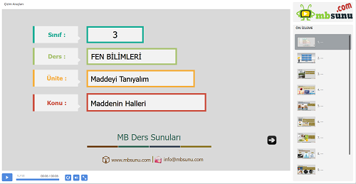 3.Sınıf Fen Bilimleri Maddenin Halleri Sunusu