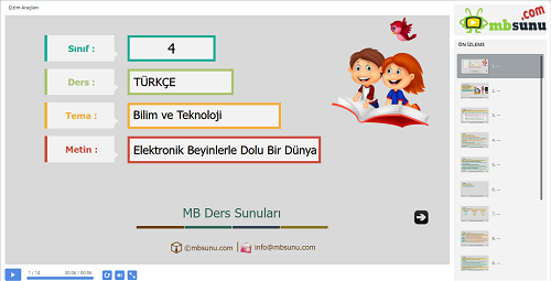 4.Sınıf Türkçe Elektronik Beyinlerle Dolu Bir Dünya Metni Sunusu