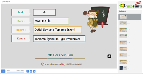 4.Sınıf Matematik Toplama İşlemi İle İlgili Problemler Sunusu