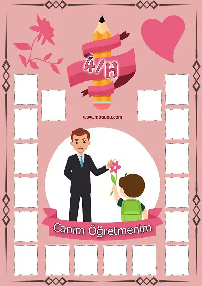 4-H Sınıfı İçin Fotoğraflı Öğretmenler Günü Posteri - Erkek (18 Kişilik)