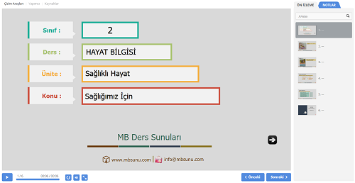 2.Sınıf Hayat Bilgisi Sağlığımız İçin Sunusu