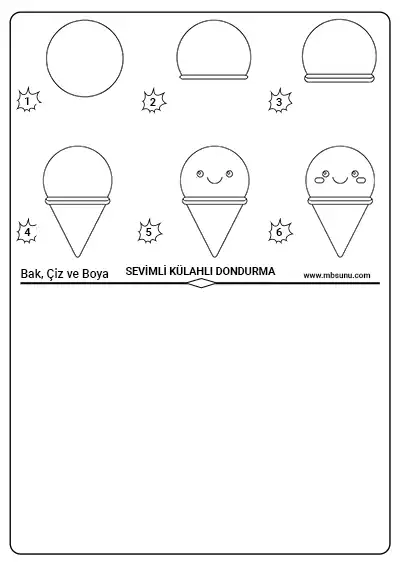 Bak, Çiz ve Boya Etkinliği - Sevimli Külahlı Dondurma