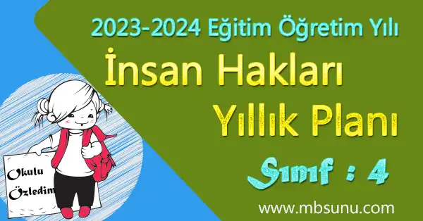 2023 - 2024 Yılı 4. Sınıf İnsan Hakları, Yurttaşlık ve Demokrasi Yıllık Planı (MEB)