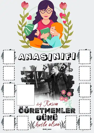 Anasınıfı İçin Çerçeveli Öğretmenler Günü Posteri (12 Kişilik)