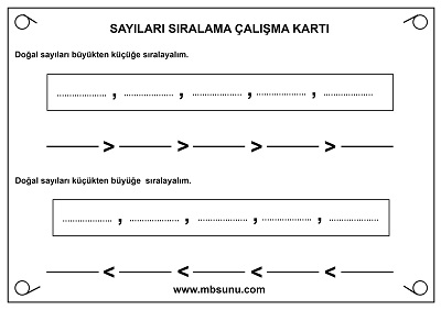 3.Sınıf Matematik - Sayıları Sıralama Çalışma Kartı