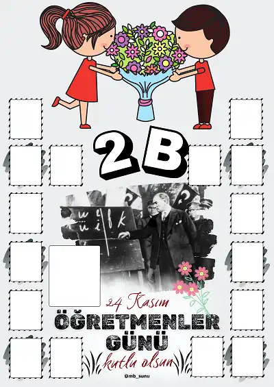 2-B Şubesi İçin Çerçeveli Öğretmenler Günü Posteri (16 Kişilik)