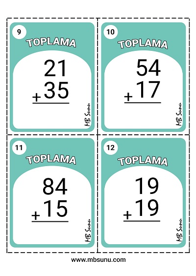 2.Sınıf Matematik - Toplama İşlemi Kartları