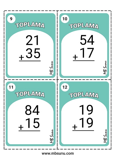 2.Sınıf Matematik - Toplama İşlemi Kartları