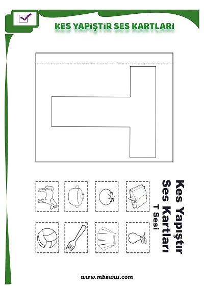 1. Sınıf İlk Okuma T Sesi - Kes Yapıştır Ses Kartı