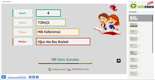 4.Sınıf Türkçe Oğuz Ata Boy Boyladı Metni Sunusu