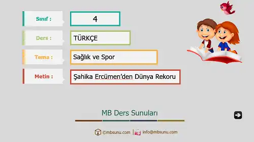 4. Sınıf Türkçe - Etkinlik ve Cevaplarıyla Şahika Ercümen’den Dünya Rekoru Ders Sunusu