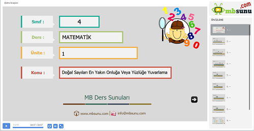 4.Sınıf Matematik En Yakın Onluğa veya Yüzlüğe Yuvarlama Sunusu