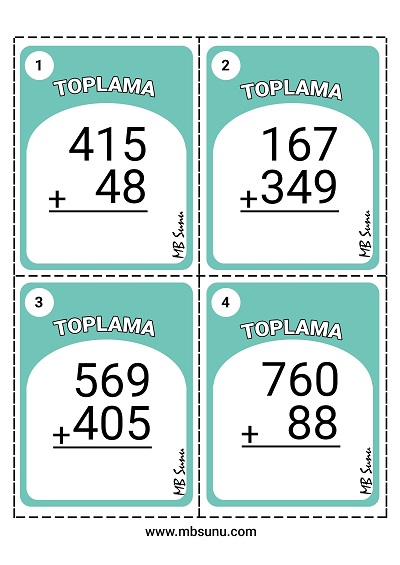 3. Sınıf Matematik - Toplama İşlemi Kartları