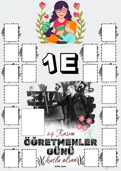 1-E Şubesi İçin Çerçeveli Öğretmenler Günü Posteri (20 Kişilik-Bayan)
