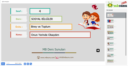 4.Sınıf Sosyal Bilgiler Onun Yerinde Olsaydım Sunusu