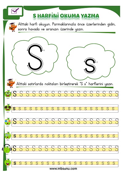 1. Sınıf İlk Okuma S Sesi Okuma Yazma Etkinliği