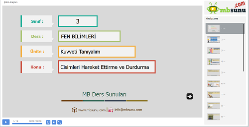 3.Sınıf Fen Bilimleri Cisimleri Hareket Ettirme ve Durdurma Sunusu