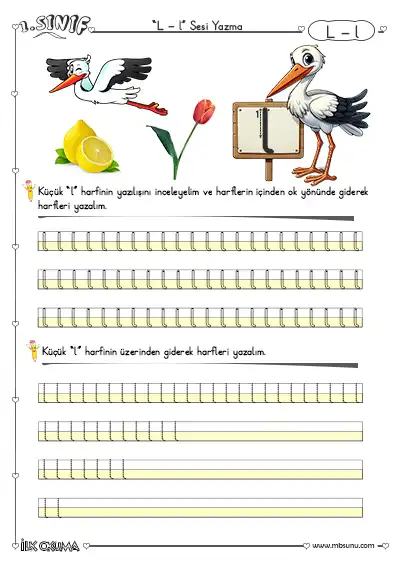 1. Sınıf Büyük ve Küçük L Sesi Yazma Etkinliği