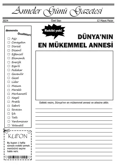 2024 - Anneler Günü Gazetesi Şablonu 2 - A3
