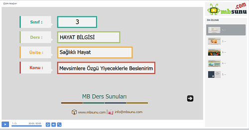 3.Sınıf Hayat Bilgisi Mevsimlere Özgü Yiyeceklerle Beslenirim Sunusu