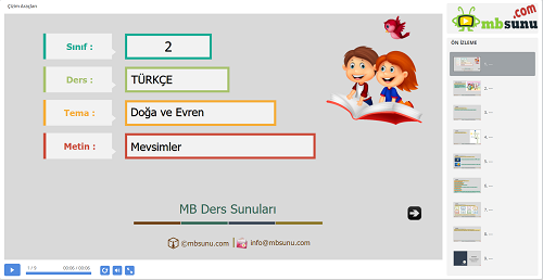 2.Sınıf Türkçe Mevsimler Metni Sunusu