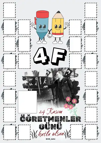 4-F Şubesi İçin Çerçeveli Öğretmenler Günü Posteri (24 Kişilik)