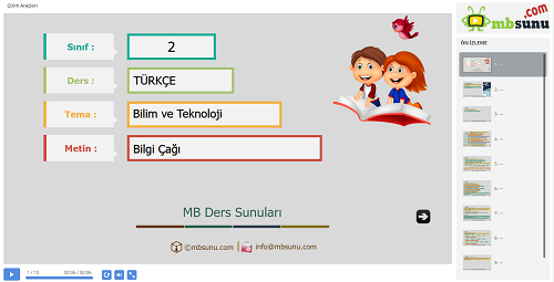 2.Sınıf Türkçe Bilgi Çağı Metni Sunusu