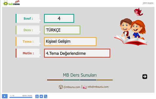 4.Sınıf Türkçe 4. Tema Değerlendirme Sunusu