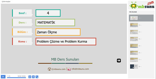 4.Sınıf Matematik Zaman Ölçme Problem Çözme Sunusu