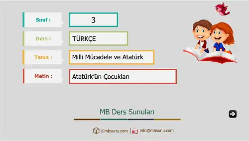3. Sınıf Türkçe - Etkinlik ve Cevaplarıyla Atatürk'ün Çocukları Ders Sunusu