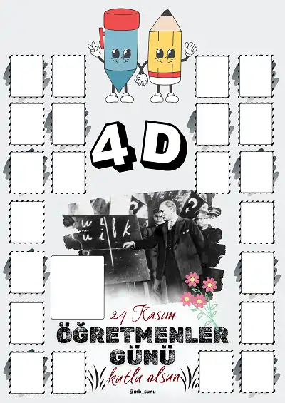 4-D Şubesi İçin Çerçeveli Öğretmenler Günü Posteri (22 Kişilik)