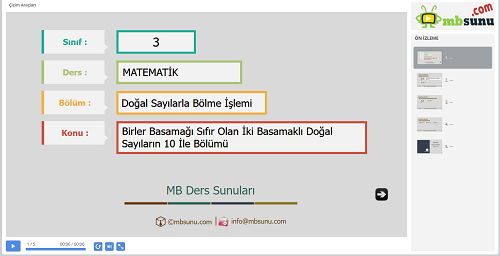 3.Sınıf Matematik 10 İle Kısa Yoldan Bölme İşlemi Sunusu