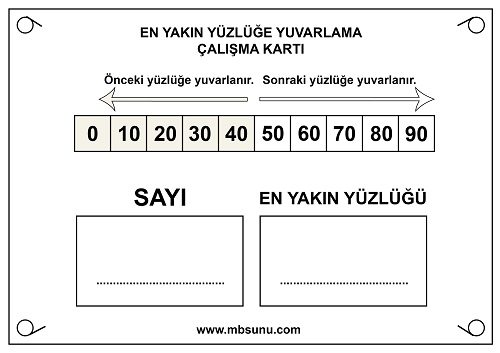 3. Sınıf Matematik - En Yakın Yüzlüğe Yuvarlama Çalışma Kartı