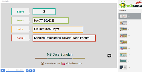 3.Sınıf Hayat Bilgisi Kendimi Demokratik Yollarla İfade Ederim Sunusu