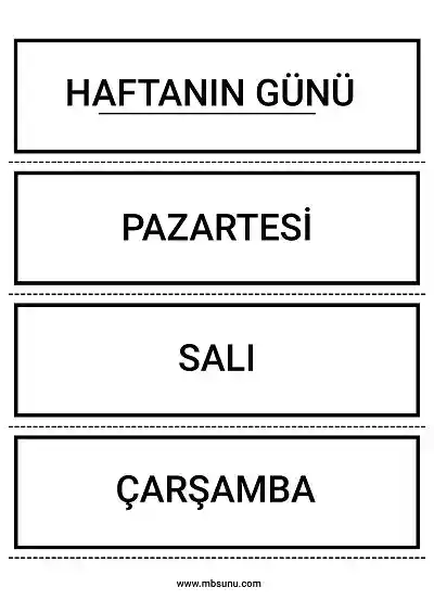 1. Sınıf Matematik -  Panoya Asmak İçin Haftanın Günleri Şablonu