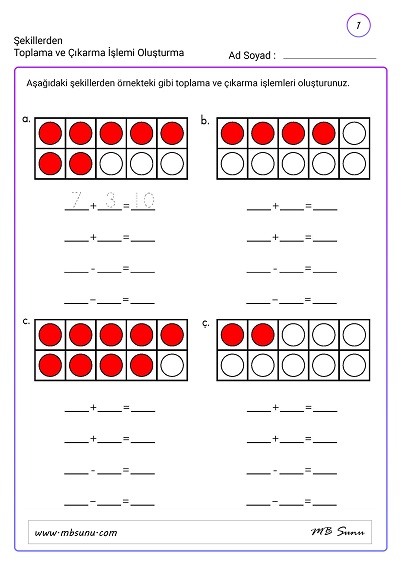 1. Sınıf Matematik - Şekillerden Toplama ve Çıkarma İşlemi Oluşturma Etkinlikleri