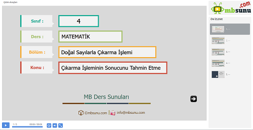 4.Sınıf Matematik Çıkarma İşleminin Sonucunu Tahmin Etme Sunusu